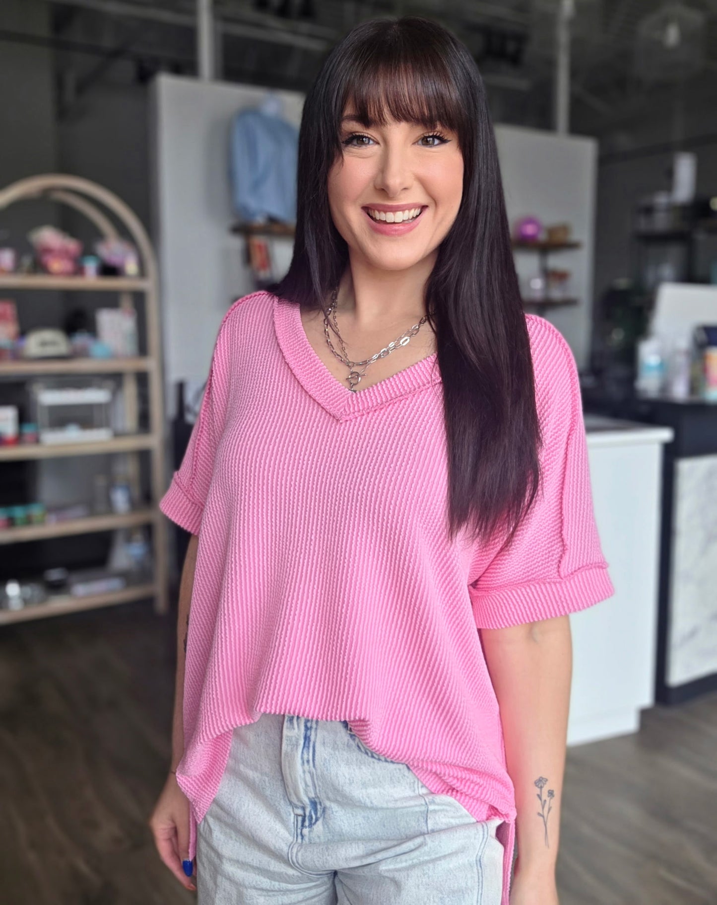 Short Sleeve Vneck Ribbed Top