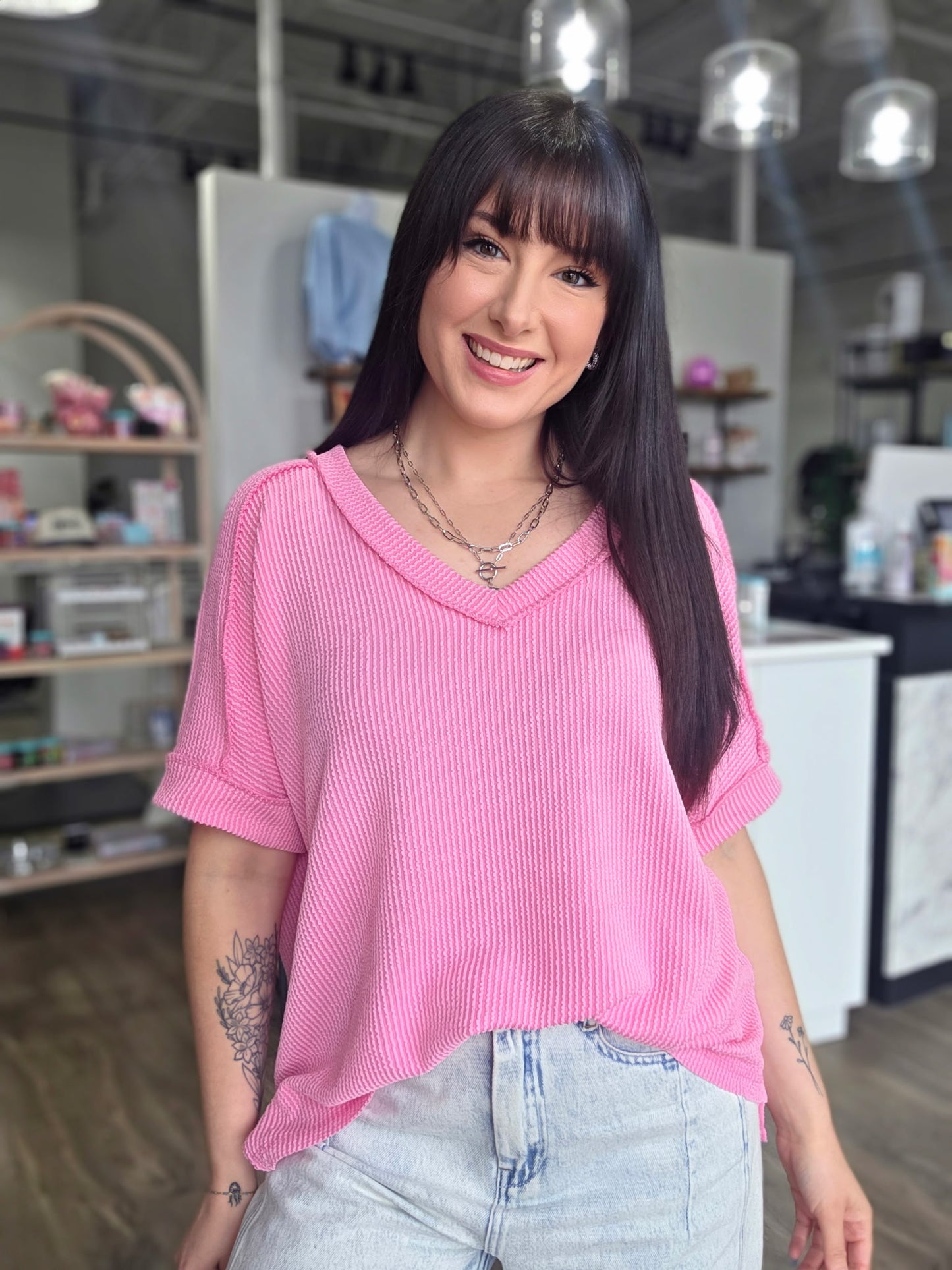 Short Sleeve Vneck Ribbed Top