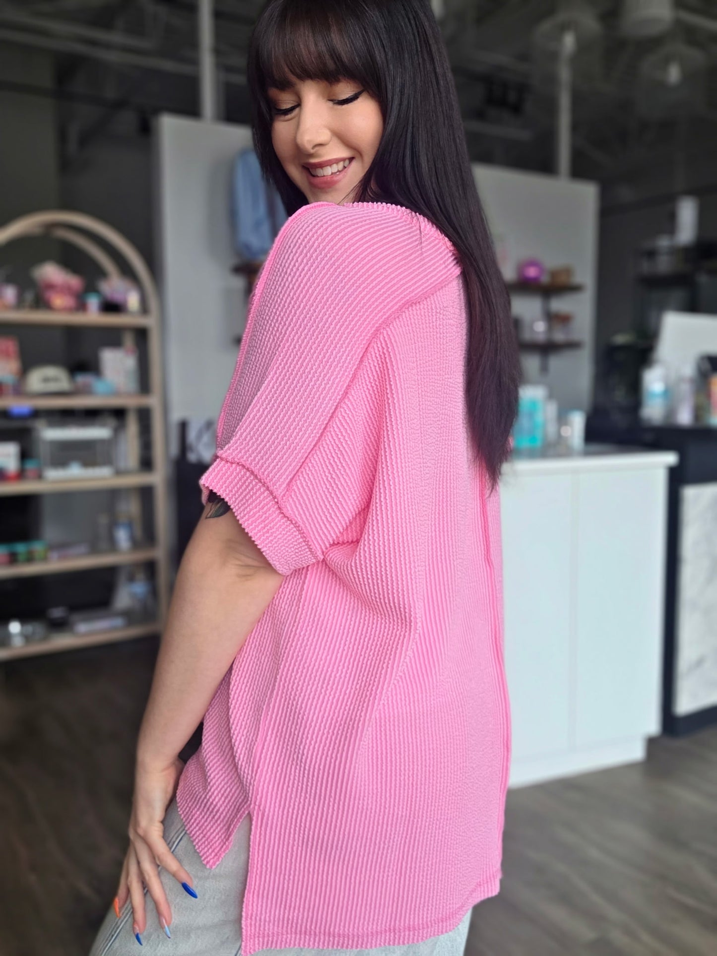 Short Sleeve Vneck Ribbed Top