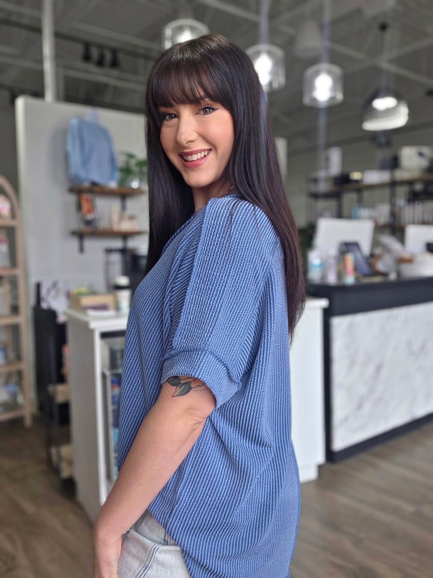 Short Sleeve Vneck Ribbed Top