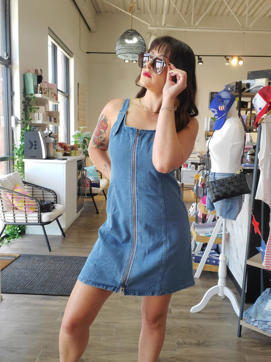 Zip-Up Denim Mini Dress