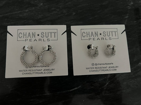 Silver Diamond Hoops-Small