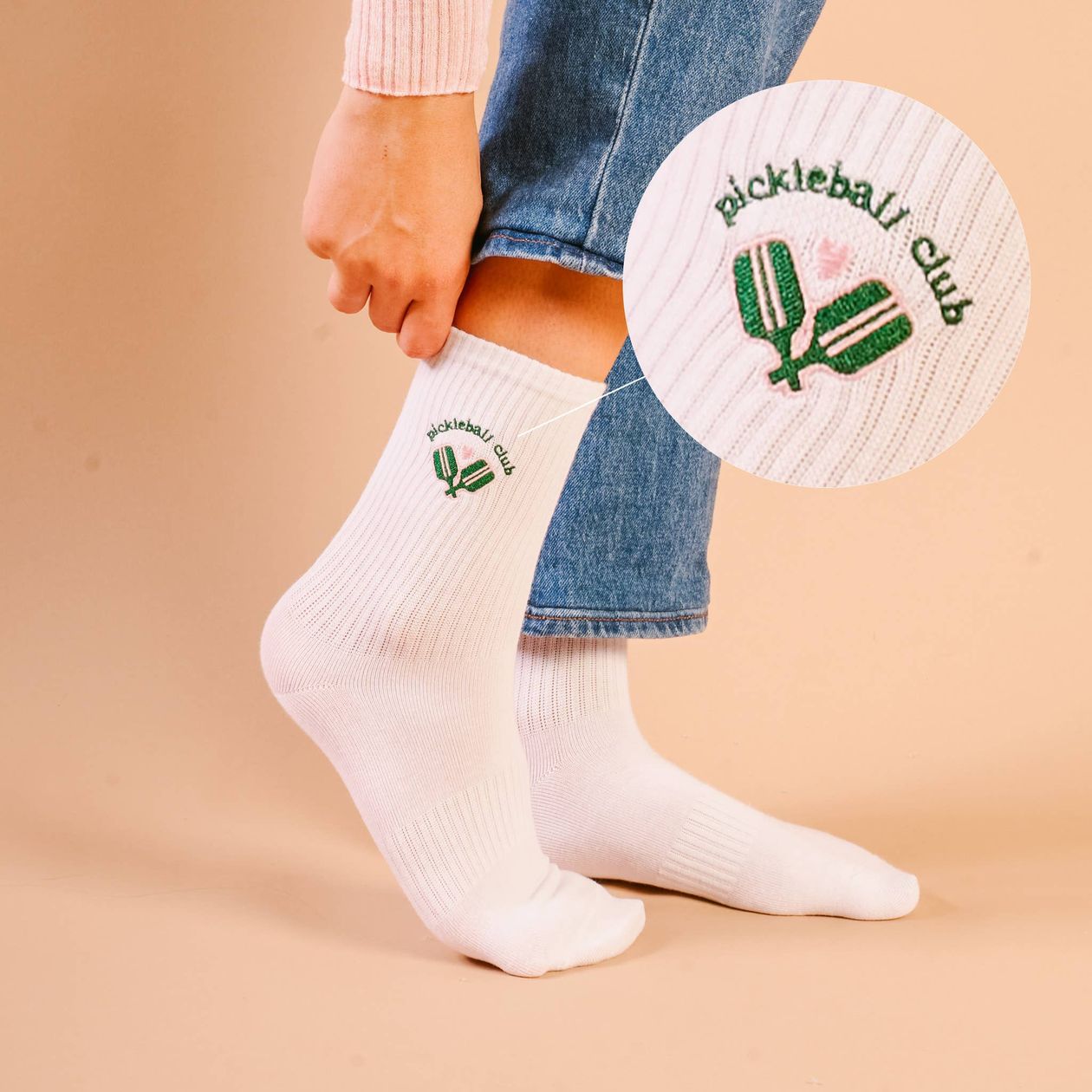 Embroidered Crew Socks-Pickleball Club