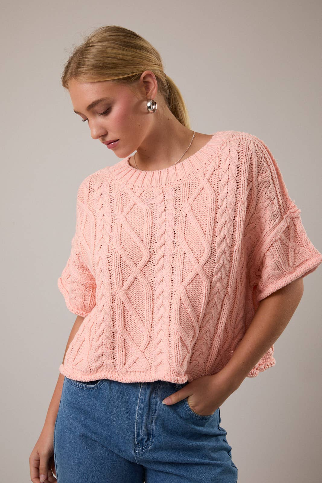 Short Sleeve Boxy Knit Sweater Top