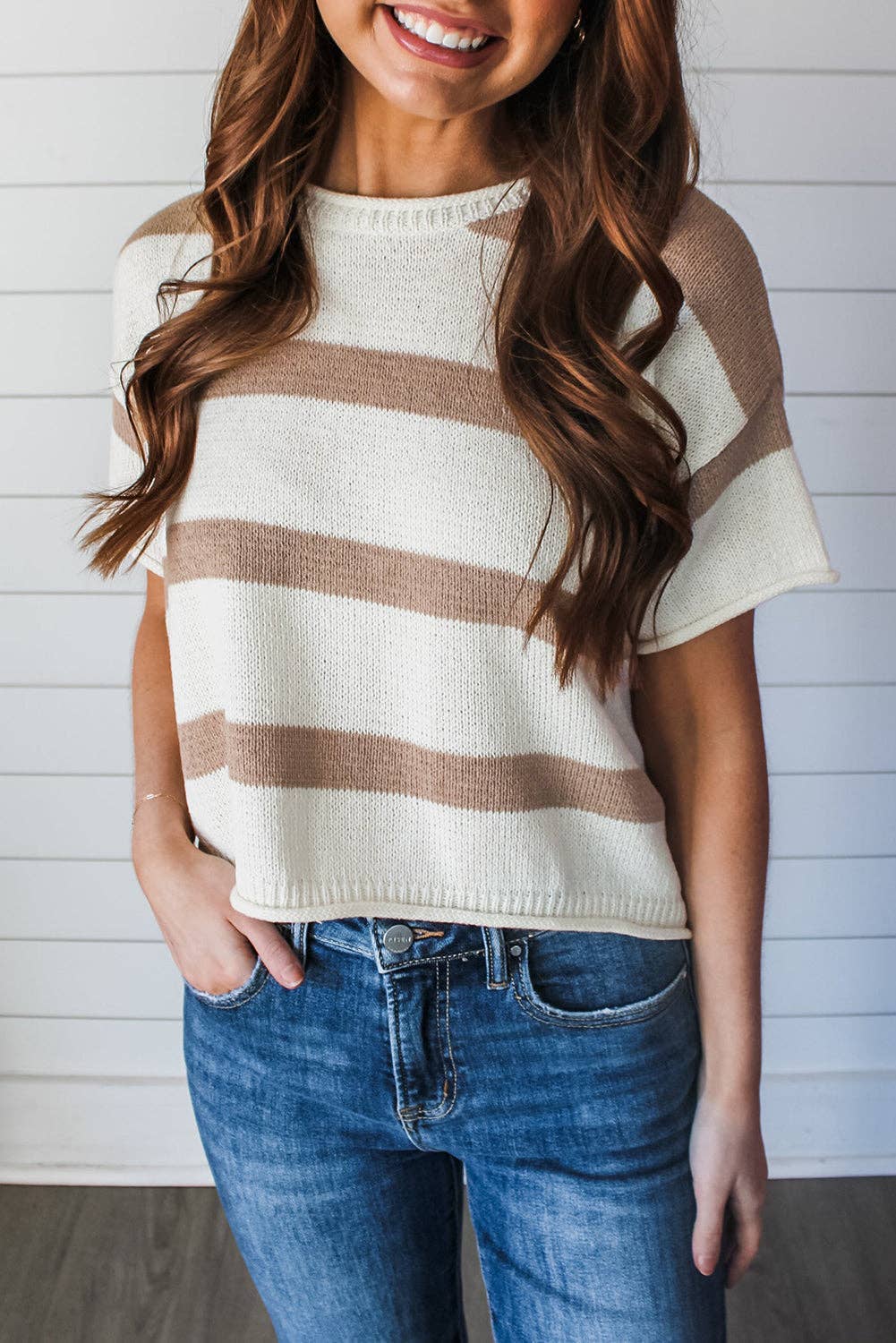 Short Sleeve Split-End Pullover Sweater