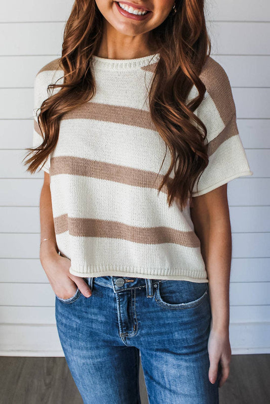 Short Sleeve Split-End Pullover Sweater