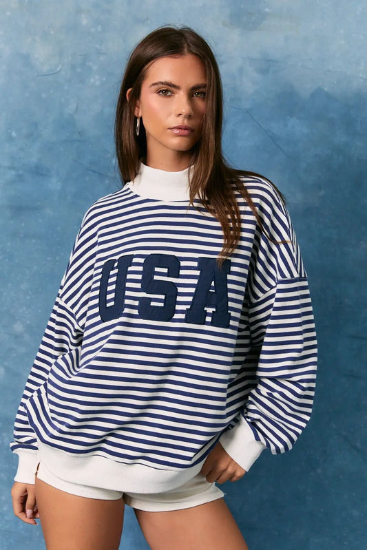 Stripe Mock Neck USA Sweatshirts