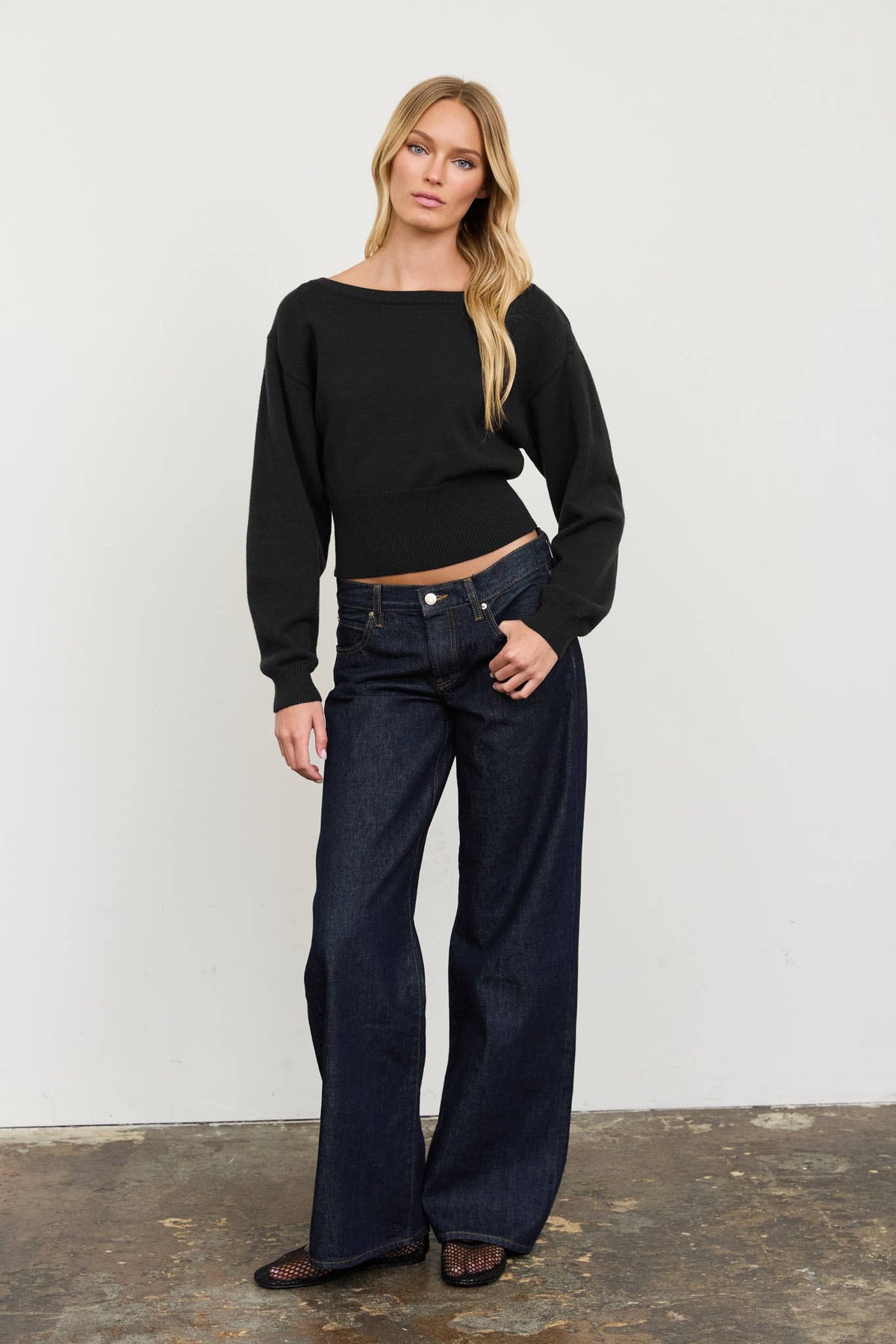 BOAT NECK OFF SHOULDER DOLMAN SLEEVE KNIT PULLOVER