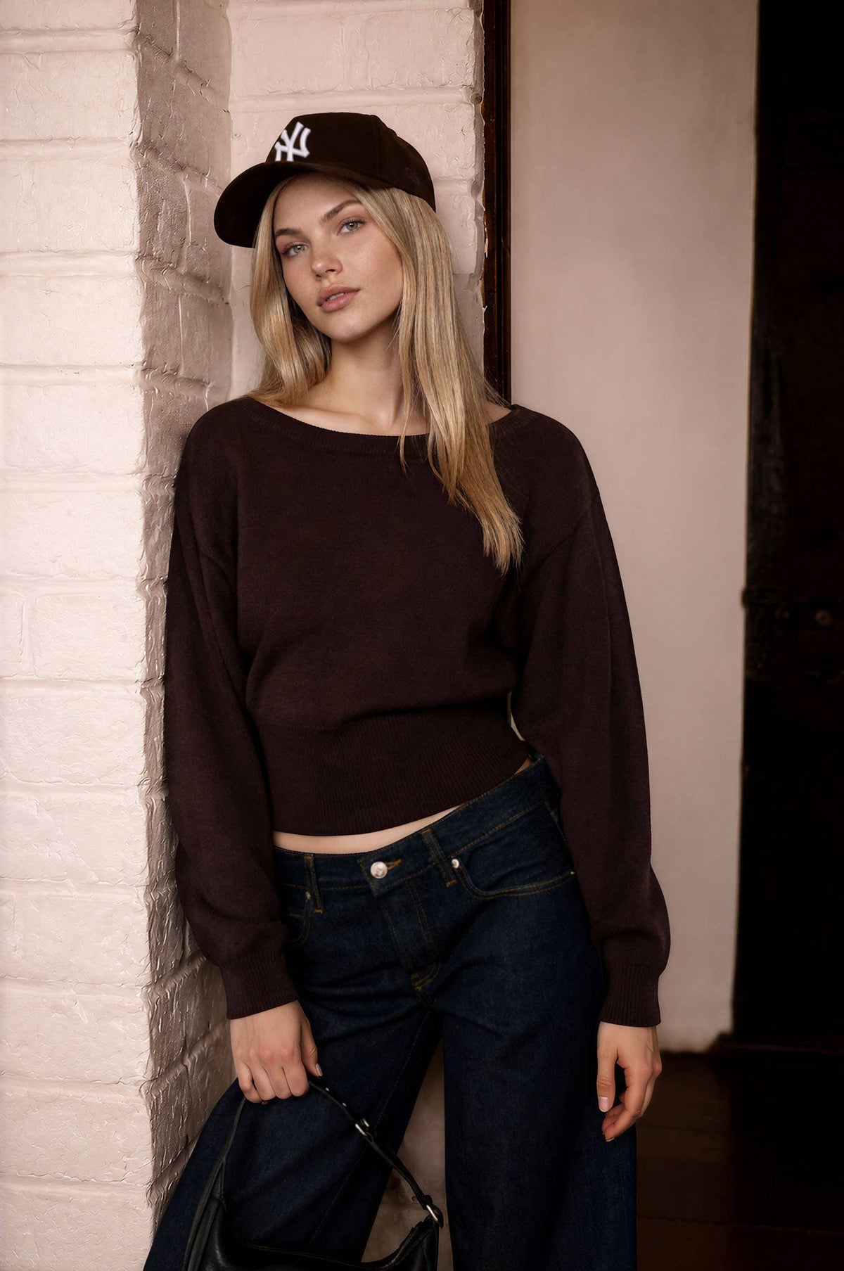 BOAT NECK OFF SHOULDER DOLMAN SLEEVE KNIT PULLOVER